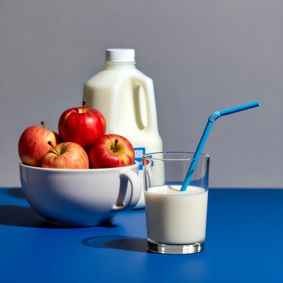 Red Apples Bowl with Milk Jug Glass