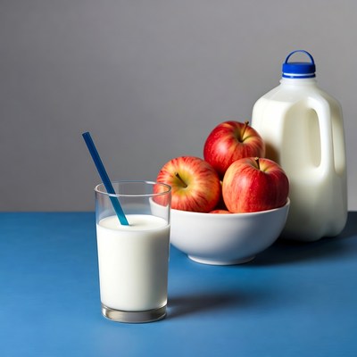 Glass of milk with apples