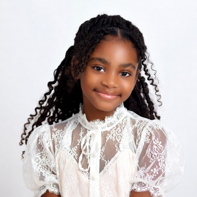 African-American girl smiling in lace dress