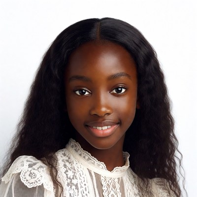 Smiling African-American girl in lace blouse