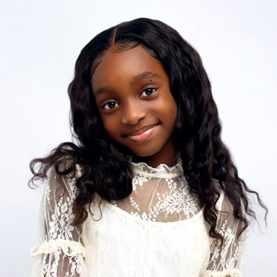 African-American girl smiling in lace dress