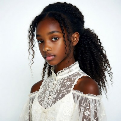 African-American girl in lace dress