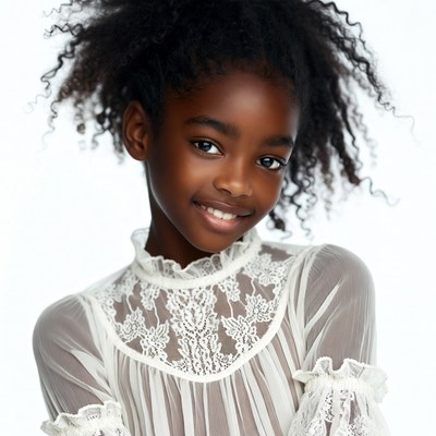 Smiling African-American girl in lace blouse