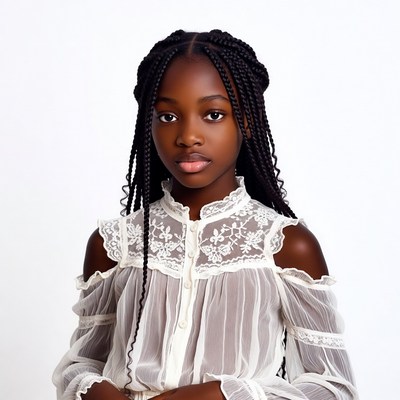 African-American girl with braids in lace blouse
