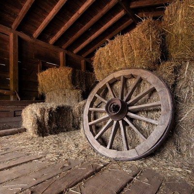 Old Wagon Wheel in Hay Barn