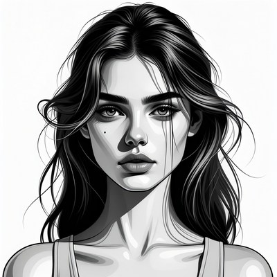 Beautiful woman with long black hair