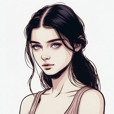 Beautiful woman with long black hair