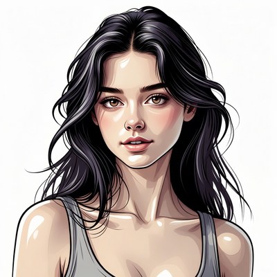 Beautiful woman with long black hair