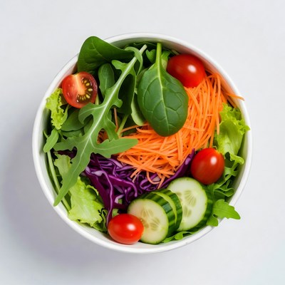 Fresh vegetable salad in white bowl