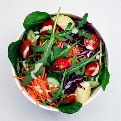 Fresh salad in white bowl