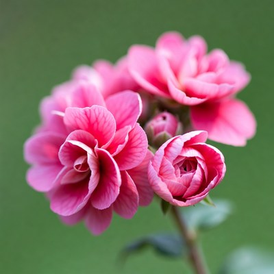 Pink Geranium Flowers on Green Background