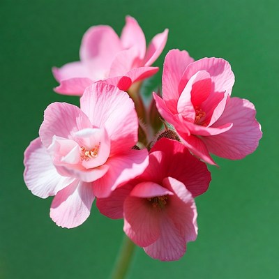 Pink Geranium Flowers on Green Background