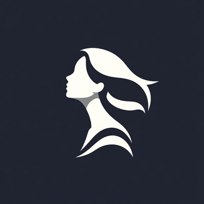 Profile silhouette of woman with flowing hair