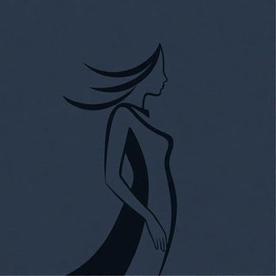 Silhouette of pregnant woman with flowing hair