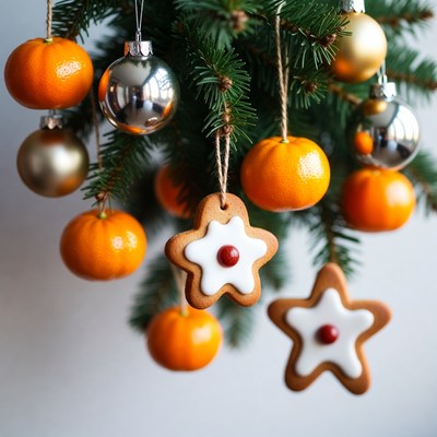 Christmas tree with oranges and ornaments