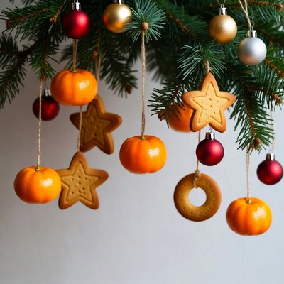 Christmas Tree Ornaments with Oranges and Cookies