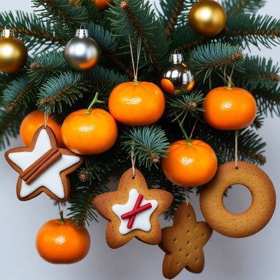 Christmas tree with oranges and gingerbread