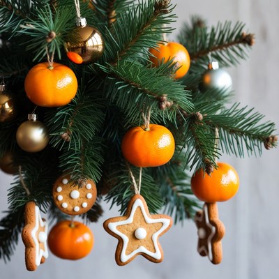 Christmas tree with oranges and gingerbread