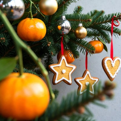 Christmas Tree with Oranges and Cookies