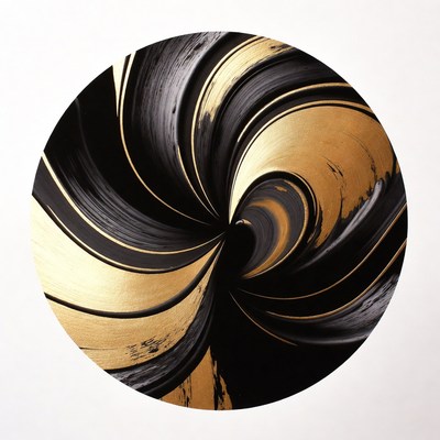 Black and Gold Swirling Abstract Circle