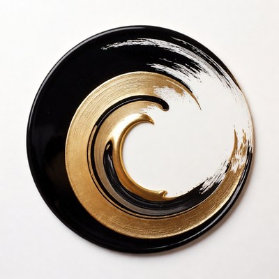 Black Gold White Swirl Circle Art