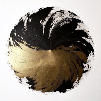 Black and Gold Swirling Abstract Circle