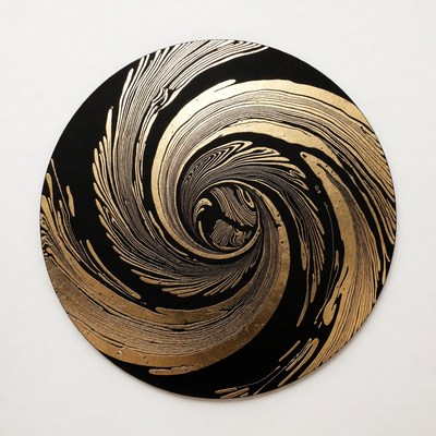 Black and Gold Swirling Abstract Circle
