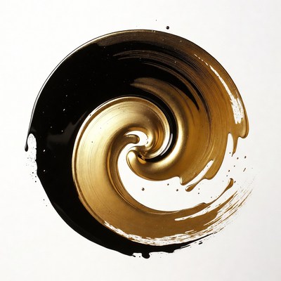 Black and Gold Swirling Paint Splatter