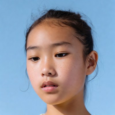 Asian girl portrait on blue background