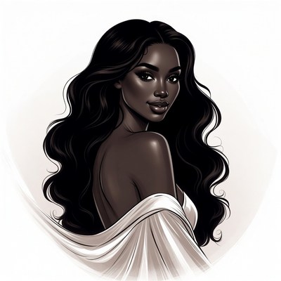 Beautiful African-American woman in white draped shawl