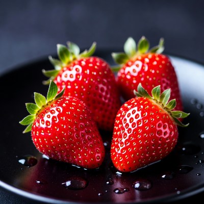 Fresh Strawberries on Black Plate