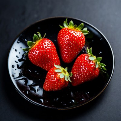 Fresh Strawberries on Black Plate