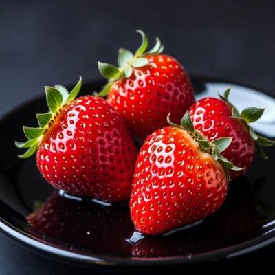 Fresh Strawberries on Black Plate