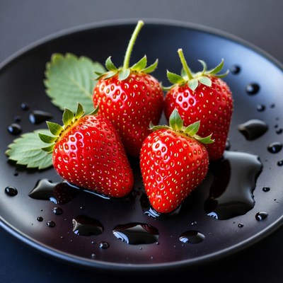 Fresh Strawberries on Black Plate