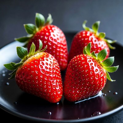 Fresh Strawberries on Black Plate