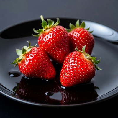 Fresh Strawberries on Black Plate