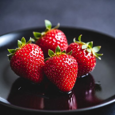 Fresh Strawberries on Black Plate