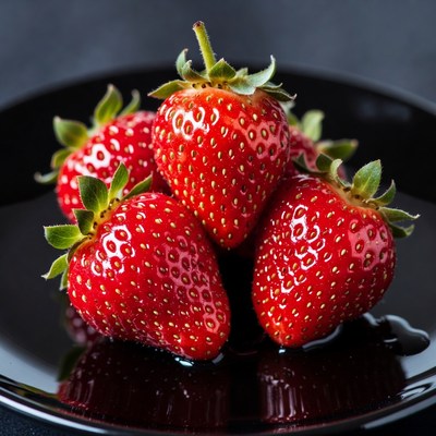 Fresh strawberries on black plate