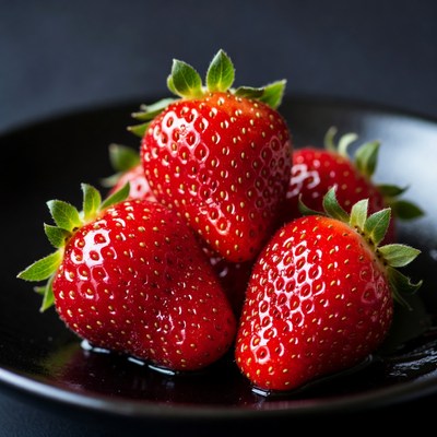 Fresh Strawberries in Black Bowl