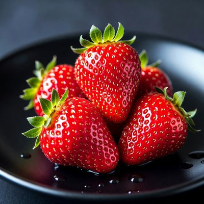Fresh Strawberries on Black Plate