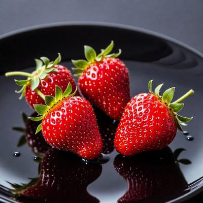 Fresh Strawberries on Black Plate