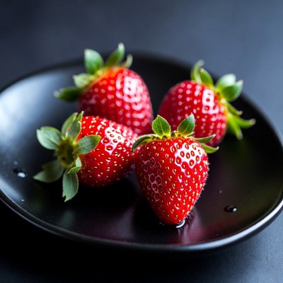 Fresh Strawberries on Black Plate