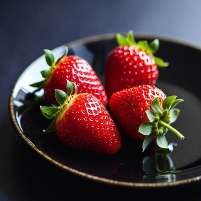 Fresh Strawberries on Black Plate