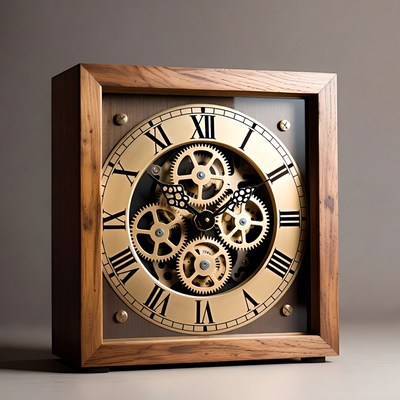 Wooden Skeleton Clock with Gears