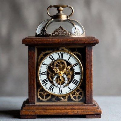 Vintage Wooden Clock with Exposed Gears