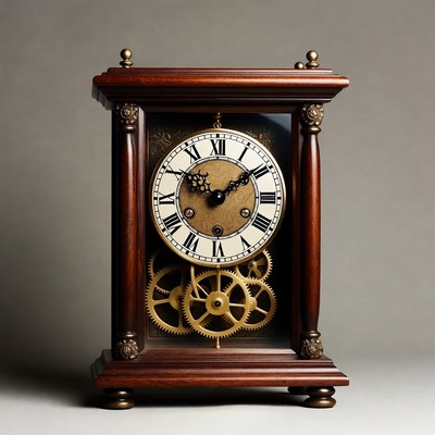 Vintage Wooden Clock with Gears