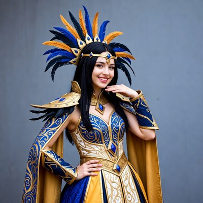 Woman in Blue Fantasy Cosplay Headdress