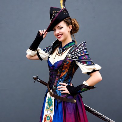 Woman in pirate cosplay with sword