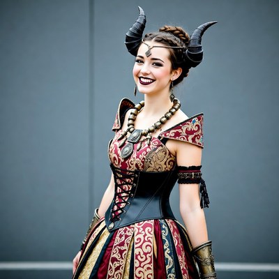 Woman in demon horns cosplay costume