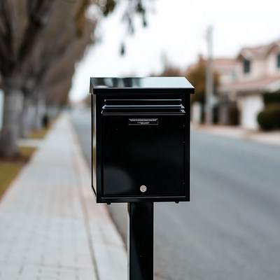 Black Mailbox on Suburban Street